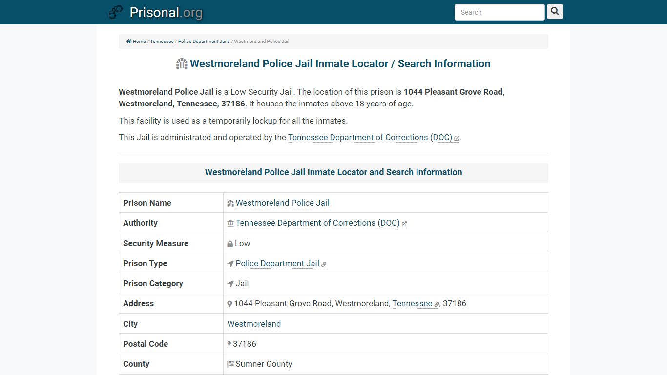 Westmoreland Police Jail-Inmate Locator/Search Info, Phone ...